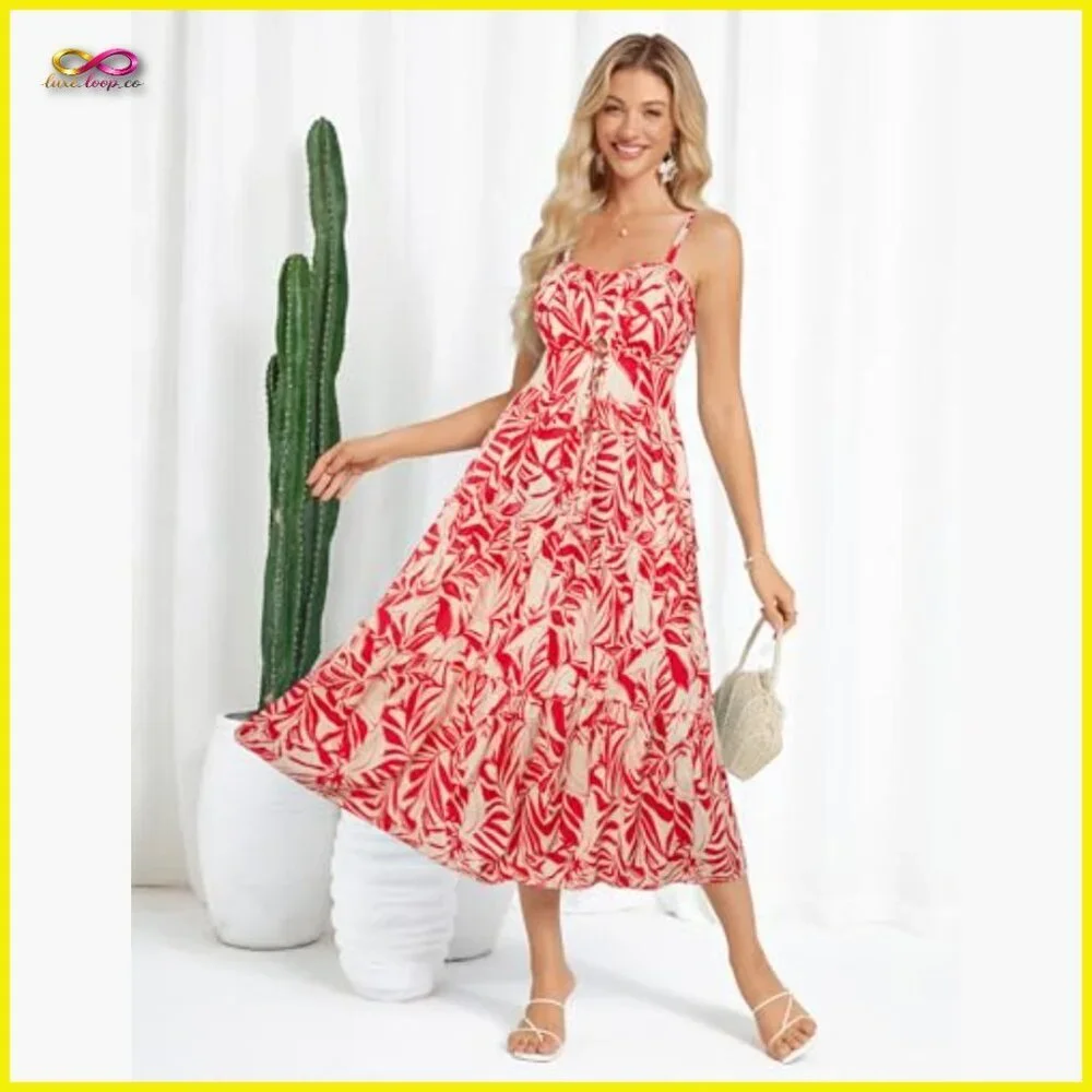 Floral Maxi Dress Boho Chic Casual Summer Beach Vacation Adjustable Straps - Picture 2 of 7